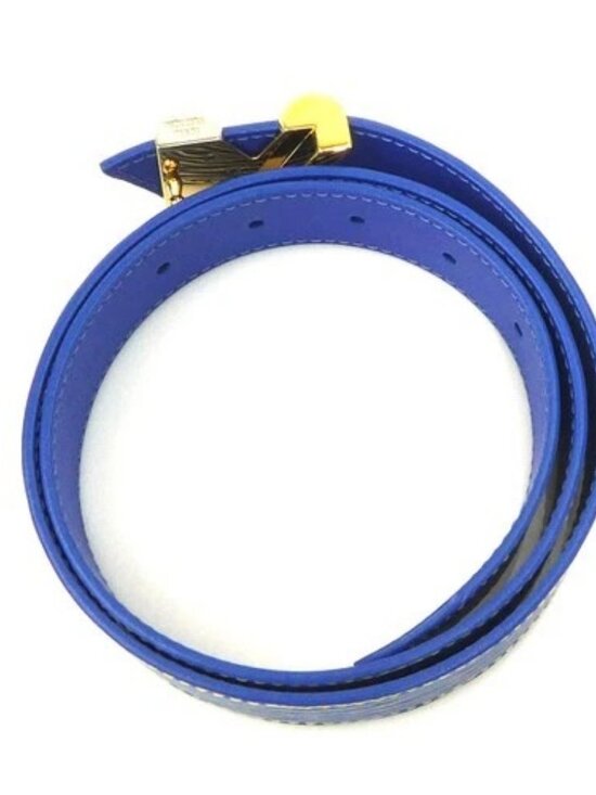 Auth LOUIS VUITTON Epi Denim Belt Blue/Gold Epi Leather/Metal M6076 - 56447a